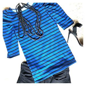 Blue and black stripe quarter sleeve shirt